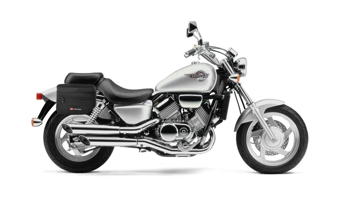 8L - Patriot Small Honda Magna 750 VF750C Throw Over Saddlebags Bag on Bike @expand