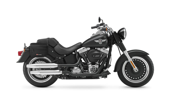 8L - Patriot Small Throw Over Saddlebags for Harley Softail Fat Boy Lo FLSTFB Bag on Bike @expand