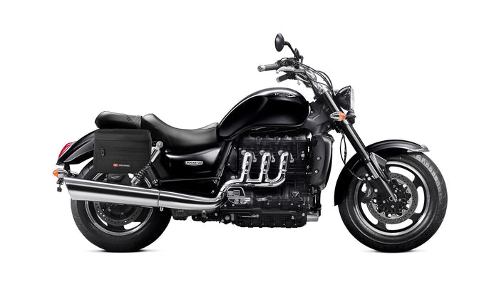 8L - Patriot Small Triumph Rocket III Classic Throw Over Saddlebags Bag on Bike @expand