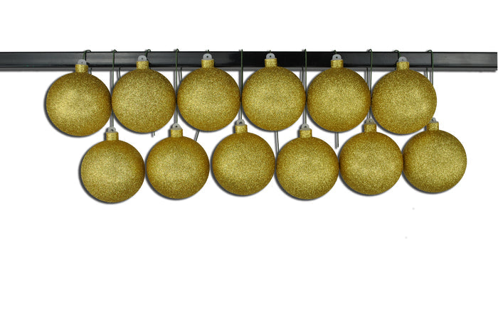 12 Pack 100mm 4" Gold Glitter Ball Ornament with Wire