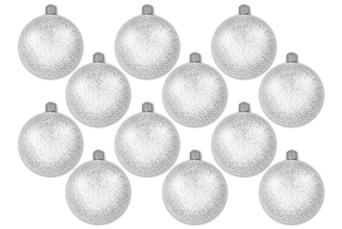 12 Pack 100mm 4" White Glitter Ball Ornament with Wire