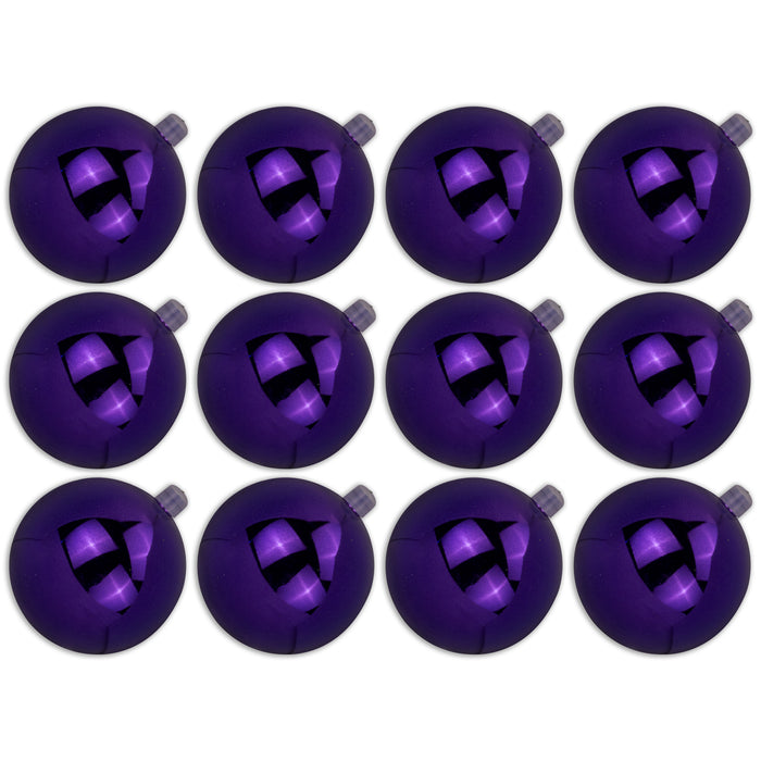 12 Pack 60mm 2.5" Shiny Purple Ball Ornament with Wire and UV Coating
