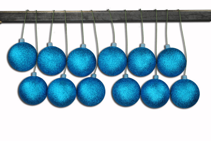 12 Pack 70mm 2.75" Aqua Glitter Ball Ornament with Wire