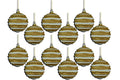 12 Pack of Gold and White Wavy Ball Ornaments with Glitter Enhancements