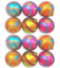 12 Pack of Margi Gras Assorted Ball Ornaments with Glitter Enhancements