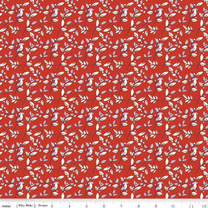 1/2 Yard Remnant of Leaves in Red | Red, White, & Bang!
