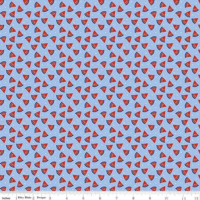 1/2 Yard Remnant of Watermelon in Blue | Red, White, & Bang!