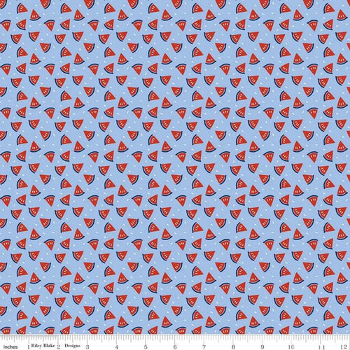 1/2 Yard Remnant of Watermelon in Blue | Red, White, & Bang!