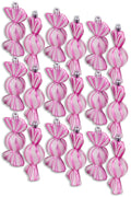 18 Pack of Pink and White Candy Ornaments with Glitter Enhancements