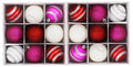 18 Pack of Red, Hot Pink, and White Ball Ornaments
