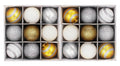 18 Pack of Silver, Gold, and White Ball Ornaments