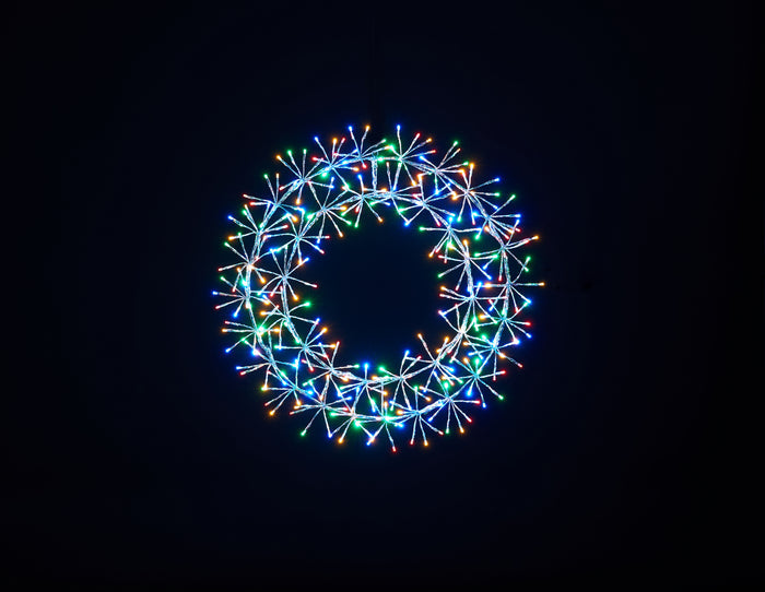 2' Multi Colored Micro LED Wreath with Silver Frame