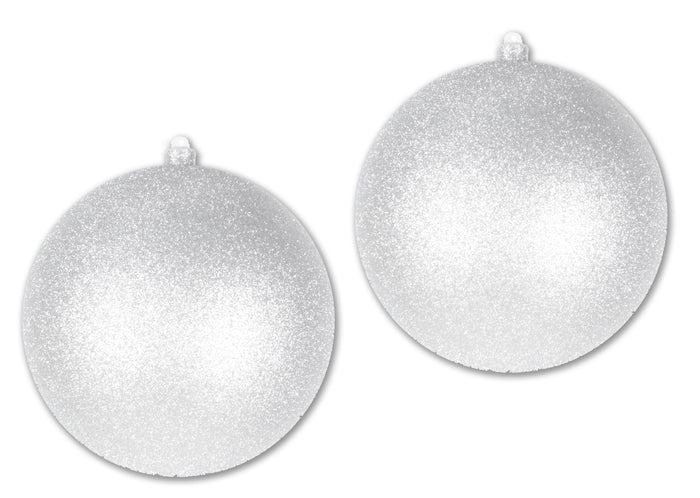 2 Pack 200mm 8" White Glitter Ball Ornaments with Wire