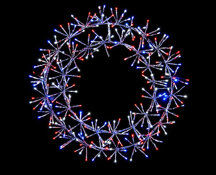 2' Red, Pure White and Blue Micro LED Wreath with Silver Frame