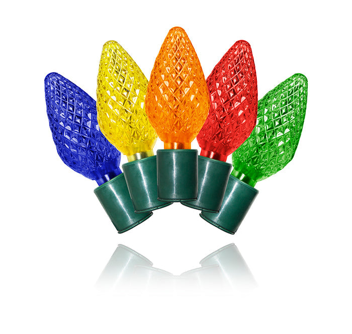 25 Multi-colored C9 LED Lights 8" Spacing on Green Wire