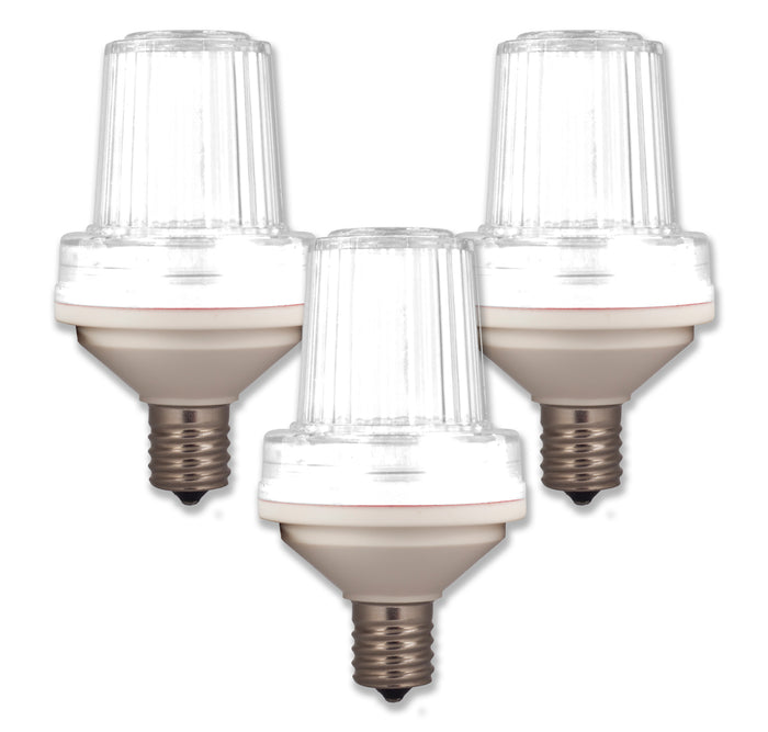 3 Pack E12 Base, 1W, Pure White, SMD LED, Clear Lens, 150 Flash / Minute