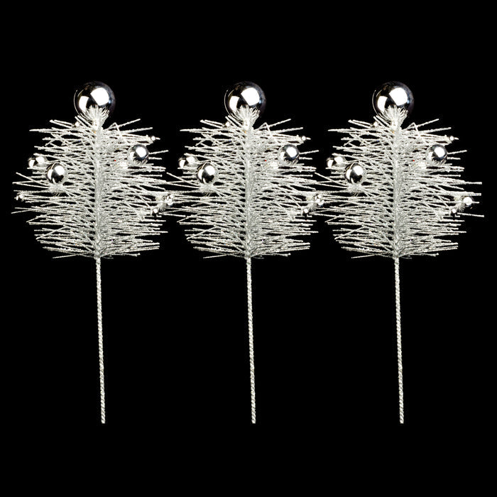 3 Pack of 16" Silver Pine Spray with Ball Accents and Glitter Enhancements