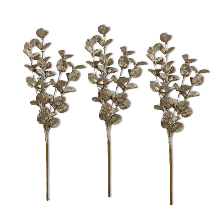 3 Pack of Champagne Glitter Leaf Spray Picks