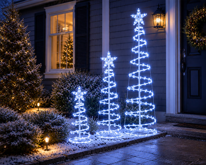 3 Pack of Pure White LED Spiral Christmas Trees
