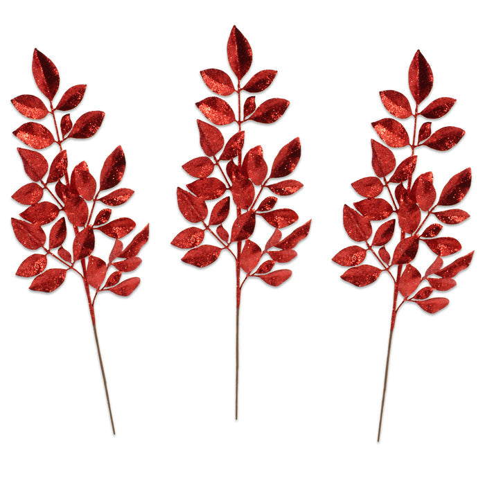 3 Pack of Red Leafy Glitter Picks