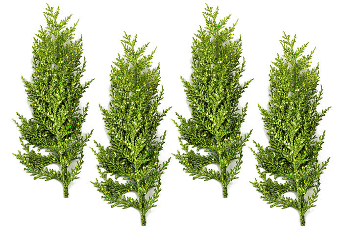 4 Pack of 22" Green Fern Picks with Glitter Enhancements