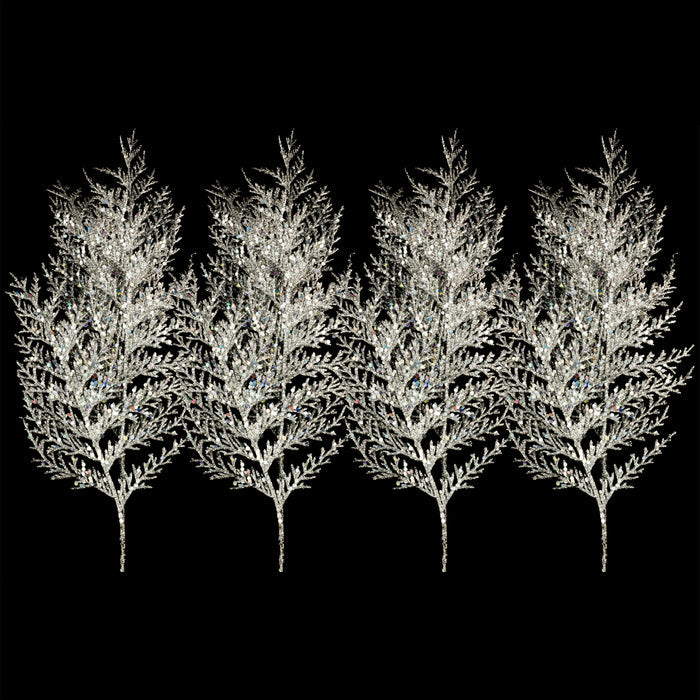 4 Pack of 22" Silver Fern Picks with Glitter Enhancements