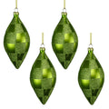 4 Pack of Lime Green and Sage Checkered Teardrop Ornaments with Glitter Enhancements