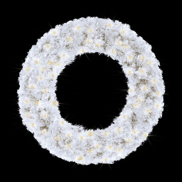 4' White Sequoia Wreath Pre-Lit with Warm White LEDs