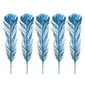 5 Pack of 12" Aqua Peacock Feather Picks with Glitter Enhancements