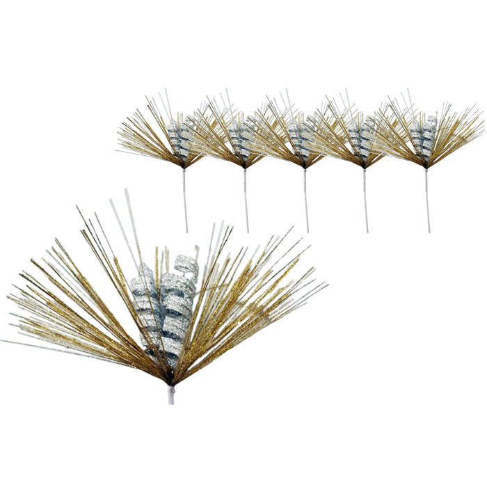 5 Pack of 18" Silver Spray Picks with Gold Spiral Accents and Glitter Enhancements