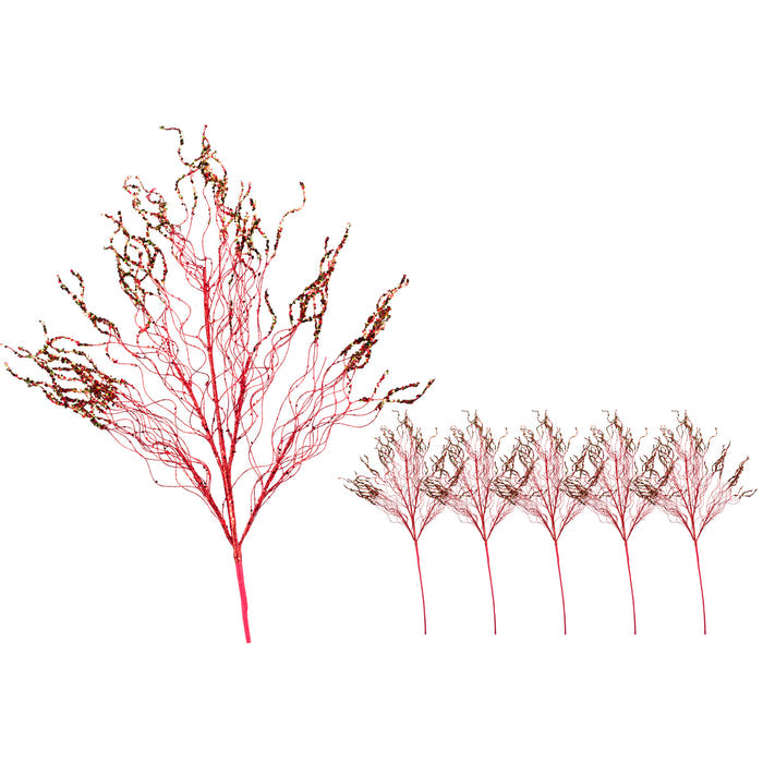 5 Pack of 36" Red Spray Picks with Green Tip Highlights and Glitter Enhancements