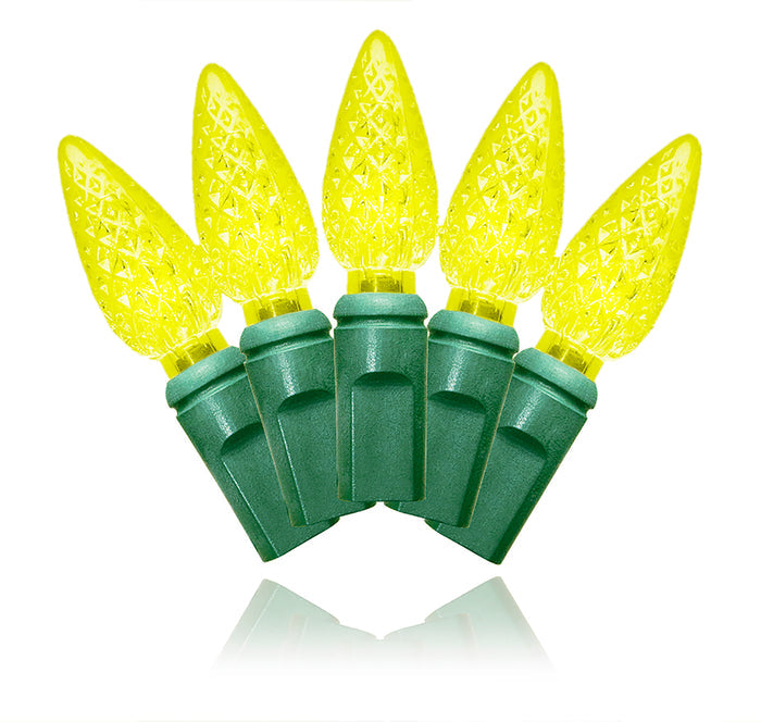 70 C6 Yellow LED Lights 4" Spacing on Green Wire