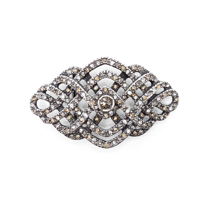 Elliot Rhodes Aged Silver Art Deco belt buckle with Swarovski crystals and lightweight openwork geometric design