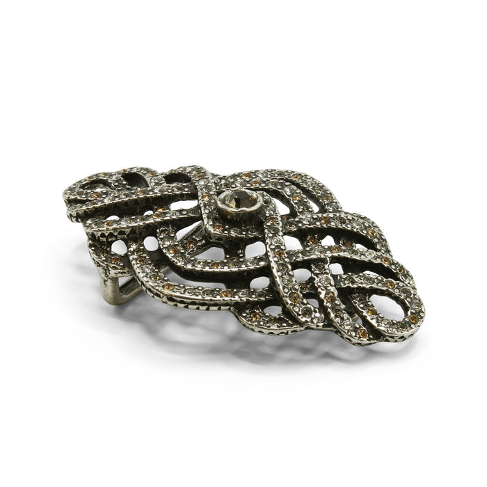 Elliot Rhodes Aged Silver Art Deco belt buckle with Swarovski crystals and lightweight openwork geometric design