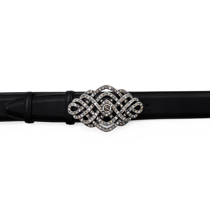 Elliot Rhodes Aged Silver Art Deco belt buckle with Swarovski crystals and lightweight openwork geometric design