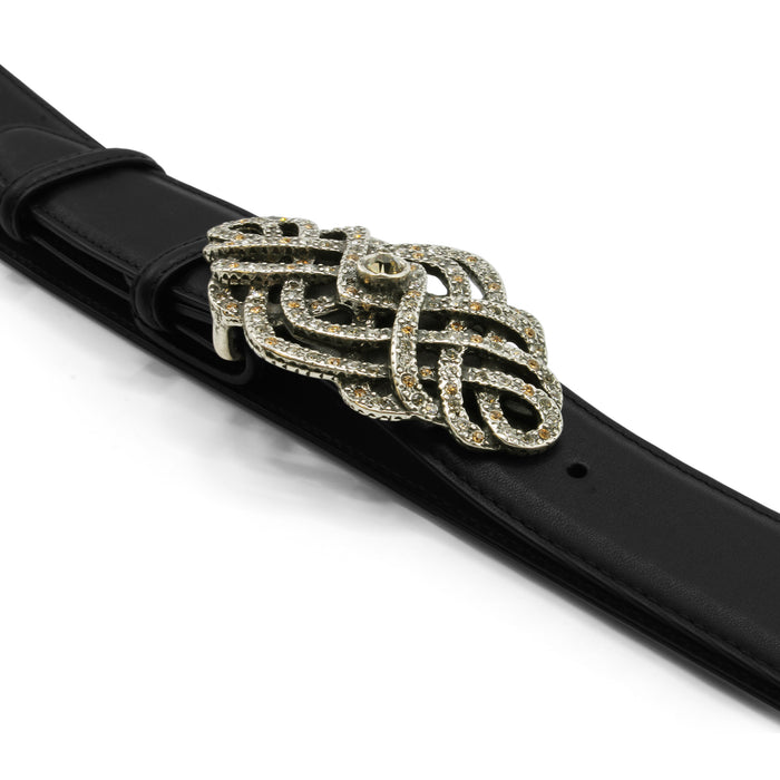 Elliot Rhodes Aged Silver Art Deco belt buckle with Swarovski crystals and lightweight openwork geometric design