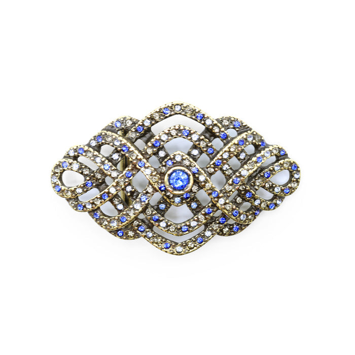 Elliot Rhodes Aged Gold Art Deco belt buckle with Swarovski crystals and lightweight openwork geometric design