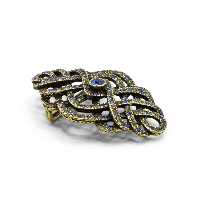 Elliot Rhodes Aged Gold Art Deco belt buckle with Swarovski crystals and lightweight openwork geometric design