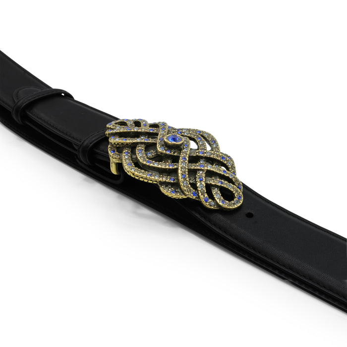Elliot Rhodes Aged Gold Art Deco belt buckle with Swarovski crystals and lightweight openwork geometric design