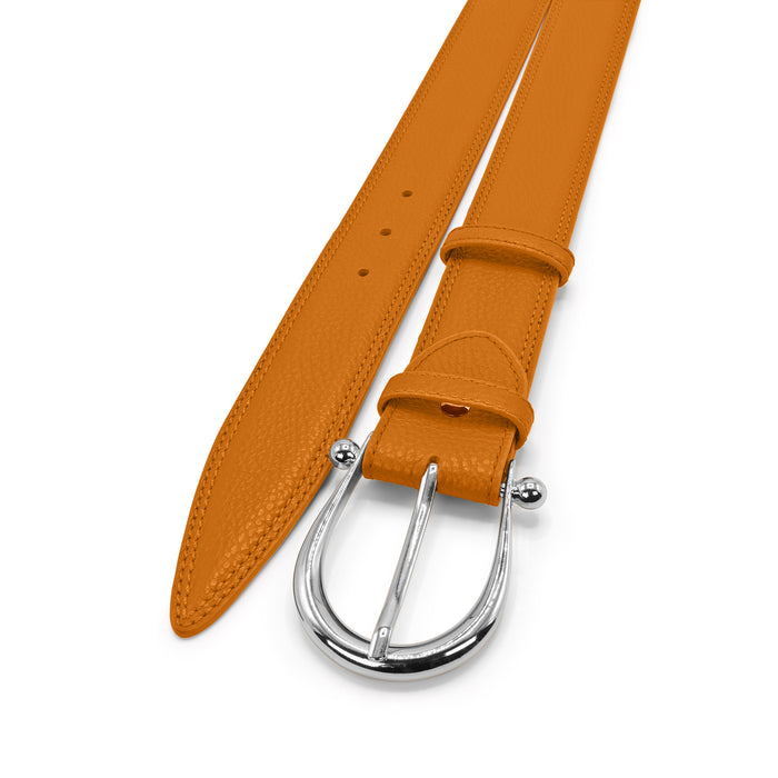 Burnt Orange Bogart Welt tumbled leather belt with equestrian buckle - Elliot Rhodes