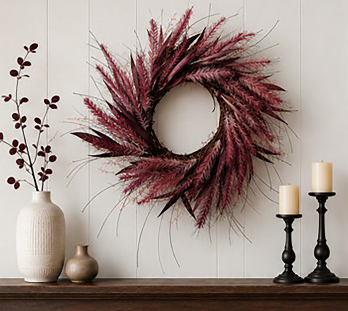 Burgundy Feathered Wreath
