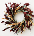 Burgundy, Tan and Green Leafy Wreath