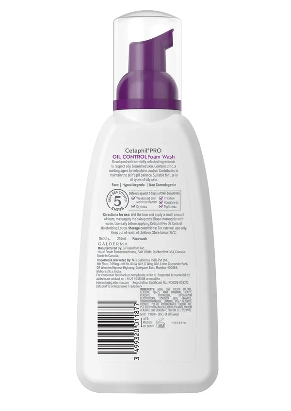 Cetaphil PRO Oil Control Foam Face Wash for Acne & Oily Prone Skin (236ML)