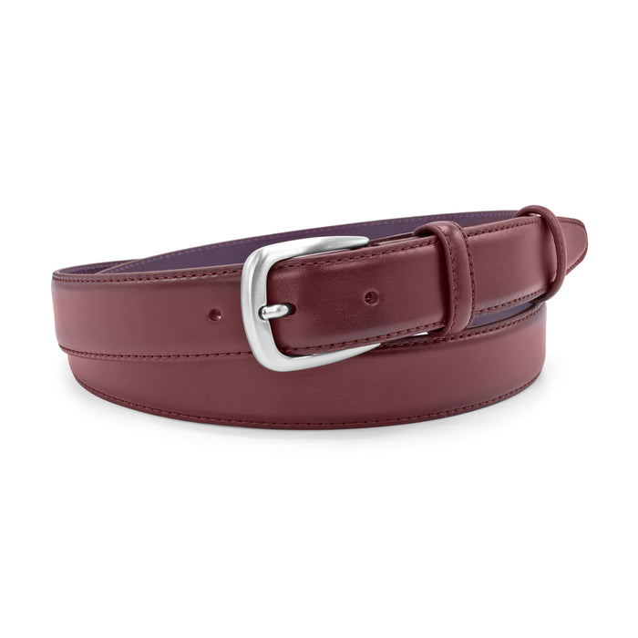 Wine tone classic narrow nappa leather belt with silver buckle - Elliot Rhodes