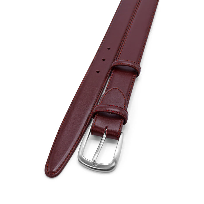 Wine tone classic narrow nappa leather belt with silver buckle - Elliot Rhodes