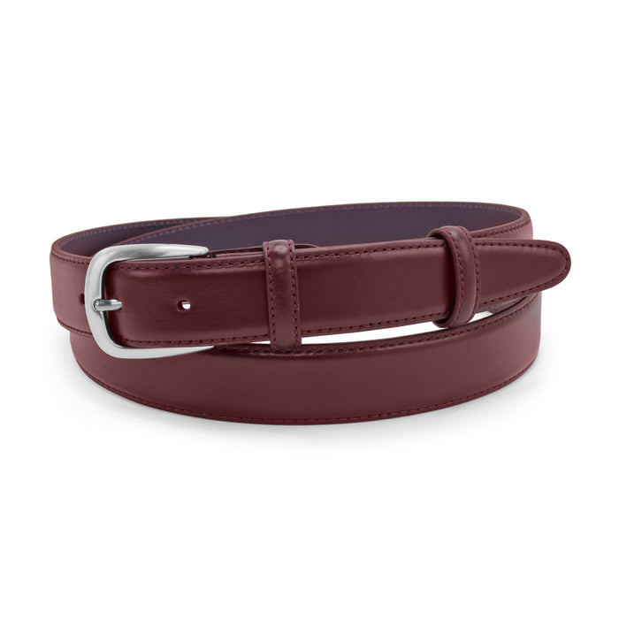 Wine tone classic narrow nappa leather belt with silver buckle - Elliot Rhodes