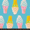 Large colorful ice cream cones on a blue-green background, with a Ruby Star Society ruler at the bottom for scale.