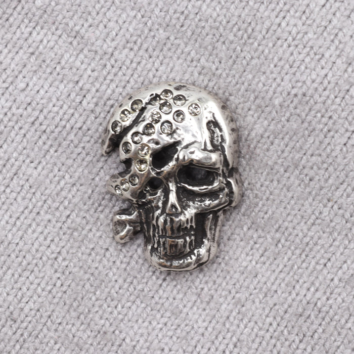 Silver Crystal Skull Brooch Pin - Elliot Rhodes