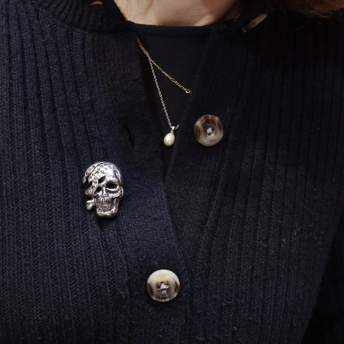 Silver Crystal Skull Brooch Pin - Elliot Rhodes