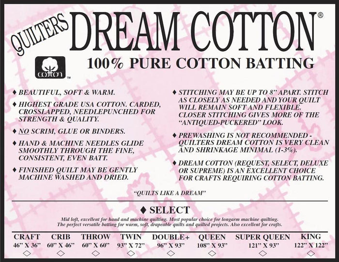 Dream Cotton Batting in Natural | Select Loft